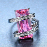 Big Geometric Female Ring Cute Princess Cut Pink Ring 2017 New Fashion White Gold Filled Jewelry Promise Engagement Ring
