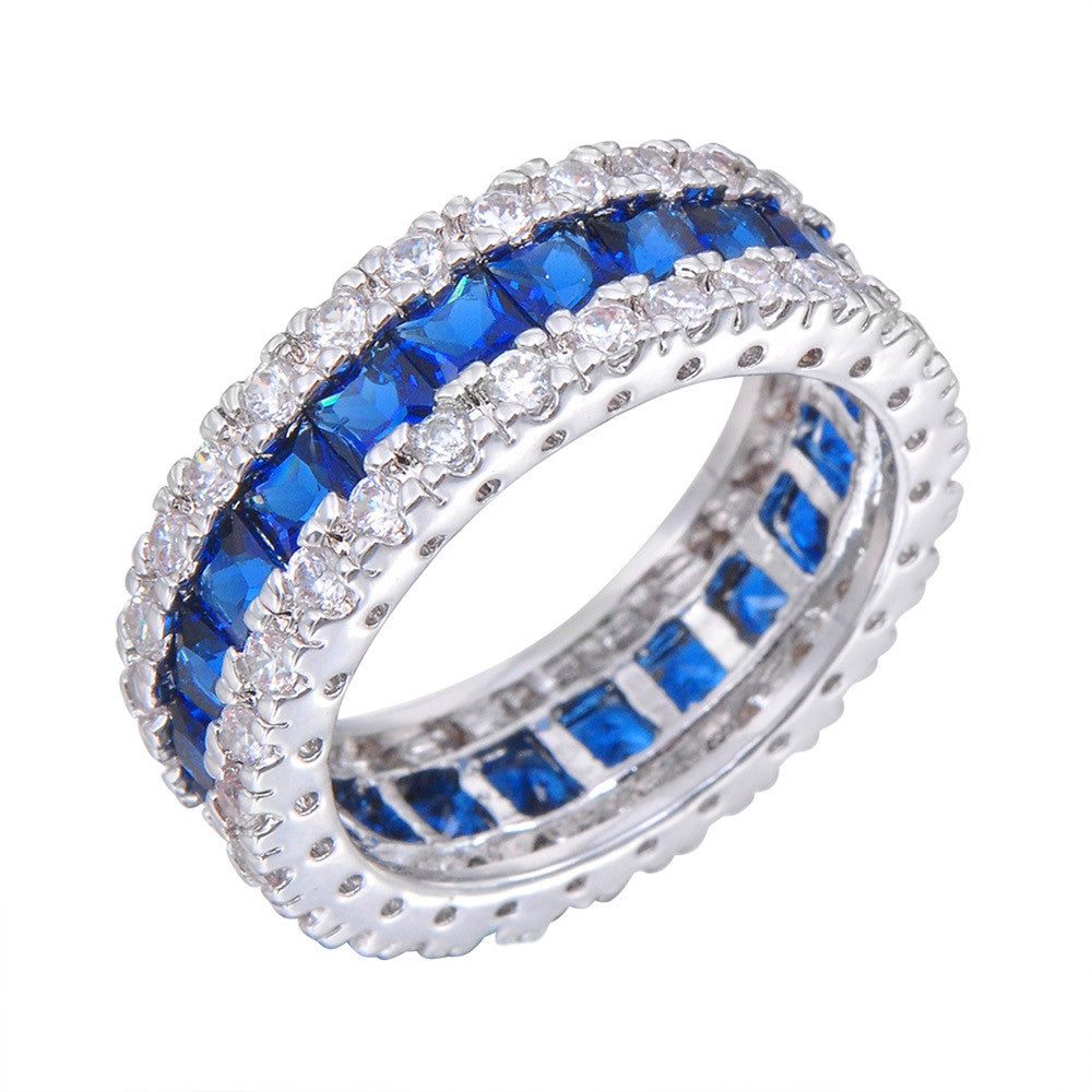 Men Women Blue Round Ring Vintage White Gold Filled Jewelry Christmas Gifts