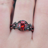 Charming Fashion Round Design Men Women Red Ring Black Gold Filled Red Jewelry Wedding Party Finger Rings Gifts Bague