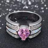 Elegant Fashion Pink Heart Female Opal Ring White Gold Filled Jewelry Vintage Party Engagement Wedding Rings For Women