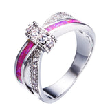 Fashion Female Pink Blue Fire Opal Ring White Gold Filled Jewelry Vintage Party Engagement Wedding Rings For Women