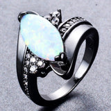 Fashion Rainbow Fire Opal Rings For Women Men Black Gold Filled Wedding Party Engagement Horse Eye Shape Ring Best Gifts