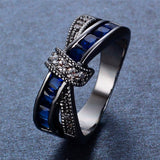 Female Blue Cross Ring Fashion White & Black Gold Filled Jewelry Promise Engagement Rings For Women Birthday Stone Gifts