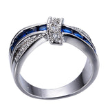 Female Blue Cross Ring Fashion White & Black Gold Filled Jewelry Promise Engagement Rings For Women Birthday Stone Gifts