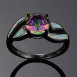Female Mystery Rainbow Ring Fashion Style Black Gold Filled Jewelry Vintage Wedding Rings For Women New Year Gifts