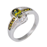 Female Peridot Oval Ring Fashion White & Black Gold Filled Jewelry Vintage Wedding Rings For Women Birthday Stone Gifts