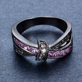 Female Pink Cross Ring Fashion White & Black Gold Filled Jewelry Promise Engagement Rings For Women Birthday Stone Gifts