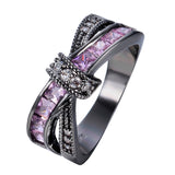 Female Pink Cross Ring Fashion White & Black Gold Filled Jewelry Promise Engagement Rings For Women Birthday Stone Gifts
