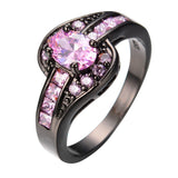 Female Pink Oval Ring Fashion White & Black Gold Filled Jewelry Vintage Wedding Rings For Women Birthday Stone Gifts