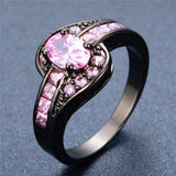 Female Pink Oval Ring Fashion White & Black Gold Filled Jewelry Vintage Wedding Rings For Women Birthday Stone Gifts