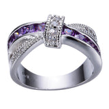 Female Purple Cross Ring Fashion White & Black Gold Filled Jewelry Vintage Wedding Rings For Women Birthday Stone Gifts