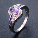 Female Purple Oval Ring Fashion White & Black Gold Filled Jewelry Vintage Wedding Rings For Women Birthday Stone Gifts