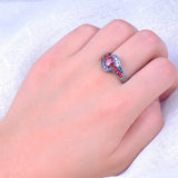 Female Red Oval Ring Fashion White & Black Gold Filled Jewelry Vintage Wedding Rings For Women Birthday Stone Gifts