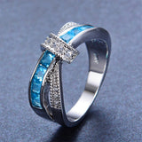 Light Blue Cross Ring Fashion White & Black Gold Filled Jewelry Vintage Wedding Rings For Women Birthday Stone Gifts