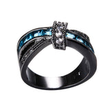 Light Blue Cross Ring Fashion White & Black Gold Filled Jewelry Vintage Wedding Rings For Women Birthday Stone Gifts