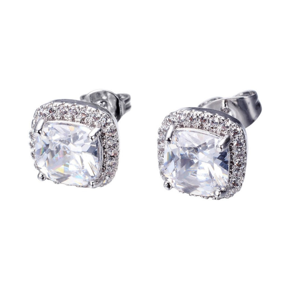 Luxury Female White Square Stud Earring Fashion 925 Sterling Silver Filled Double Earrings For Women New Year Gifts