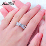 Luxury White Cross Ring Fashion White & Black Gold Filled Jewelry Vintage Wedding Rings For Women Birthday Stone Gifts