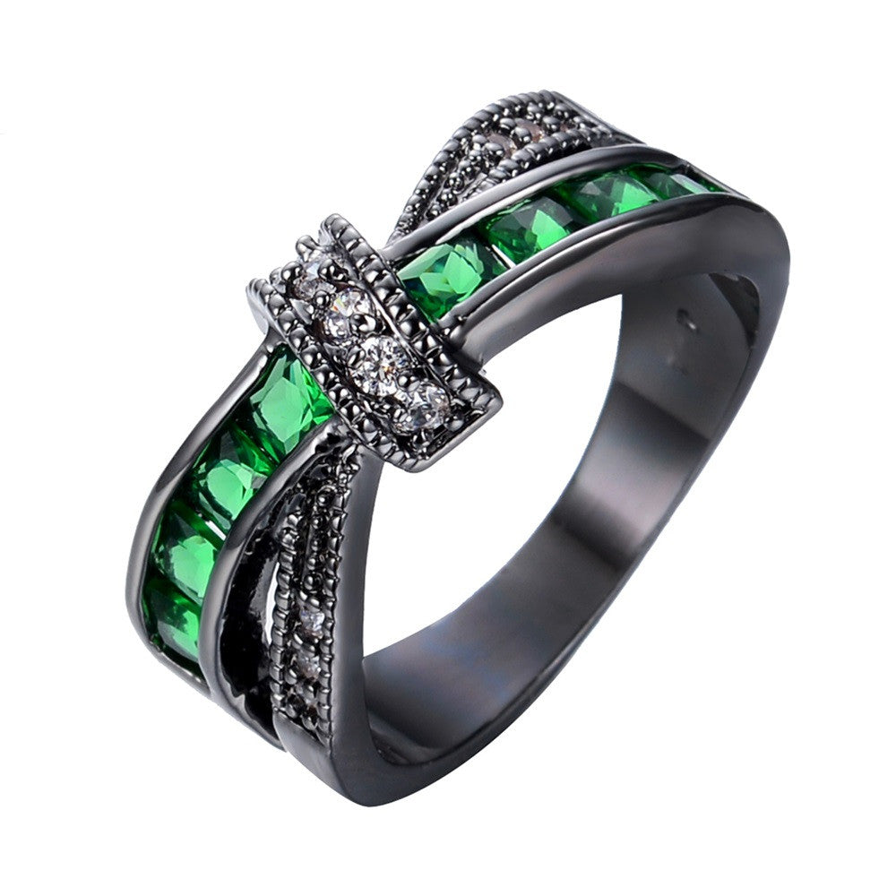 Men Green Cross Ring Fashion White & Black Gold Filled Jewelry Vintage Wedding Rings For Women Birthday Stone Gifts