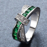 Men Green Cross Ring Fashion White & Black Gold Filled Jewelry Vintage Wedding Rings For Women Birthday Stone Gifts