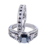 Men's Gorgeous Black Crystal Ring Set Promise Engagement Rings For Women Fashion 10KT White Gold Filled Jewelry 
