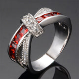 Mystery Red Cross Ring Fashion White & Black Gold Filled Jewelry Vintage Wedding Rings For Women Birthday Stone Gifts