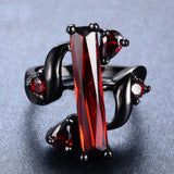 Punk Jewelry S Style Red Zircon Stone Ring Black Gold Filled Unique Party Finger Rings For Women Bohemian Bijoux
