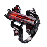 Punk Jewelry S Style Red Zircon Stone Ring Black Gold Filled Unique Party Finger Rings For Women Bohemian Bijoux