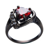 Romantic Big Heart Ring Crystal Black Gold Filled Cubic Zircon Red Stone Ring Wedding Engagement Jewelry Bague 