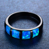 Round Blue Fire Opal Ring Black Gold Filled Vintage Wedding Rings For Women Bague Femme Fashion Jewelry Gift