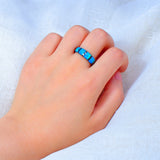 Round Blue Fire Opal Ring Black Gold Filled Vintage Wedding Rings For Women Bague Femme Fashion Jewelry Gift