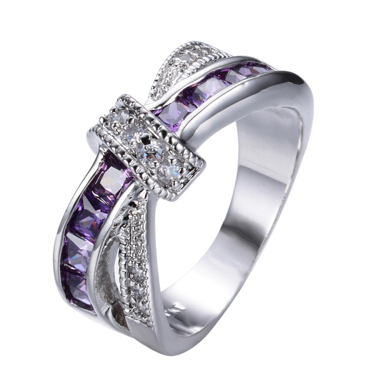 Purple Color Zircon Stone Fashion Jewelry Ring 10KT White Gold Filled