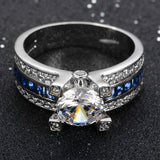 Unique Jewelry Blue Round Zircon Stone Ring White Gold Filled Wedding Engagement Rings For Women