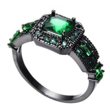 Vintage Green Cubic Zircon Rings For Women Men Black Gold Filled Wedding Party Cocktail Ring Best Friend Gift