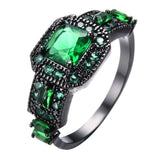 Vintage Green Cubic Zircon Rings For Women Men Black Gold Filled Wedding Party Cocktail Ring Best Friend Gift