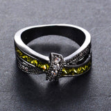 Vintage Jewelry Peridot AAA Zircon Ring Black Gold Filled Crossed Style Wedding Party Engagement Rings For Women Lady 