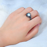 Women White Fire Opal Heart Ring With AAA Zircon Black Gold Ring Promise Engagement Rings Bridal Fashion Jewelry