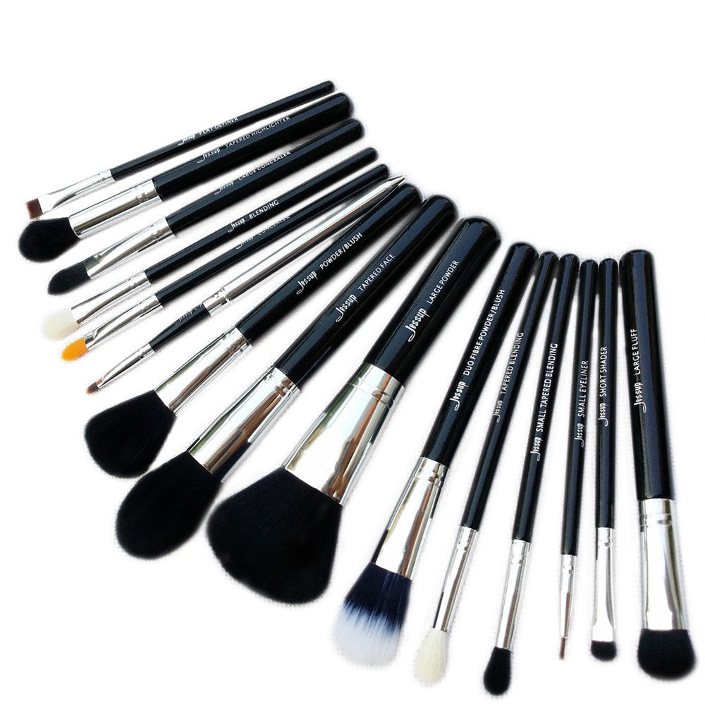 Pro 15pcs Makeup Brushes Set Powder Foundation Eyeshadow Eyeliner Lip Brush Tool Black and Silver