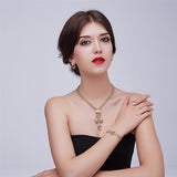 Jewelry Set For Women Gold Plated Beads Collar Necklace Earrings Bracelet Fine Rings Sets Party Costume Latest Fashion Trendy
