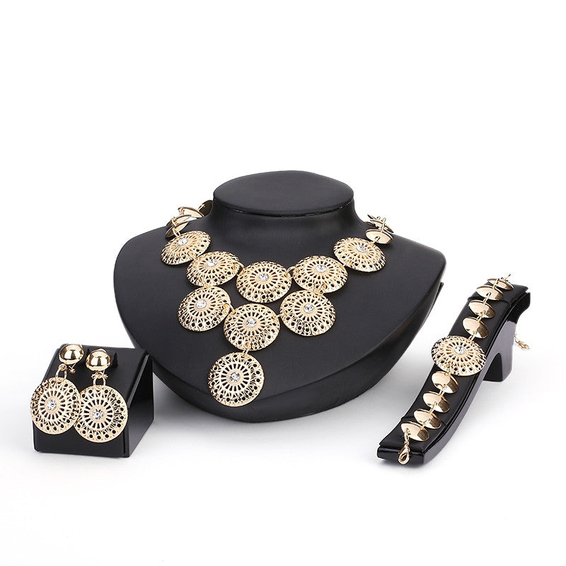 Jewelry Sets African Beads Collar Statement Necklace Earrings Bracelet Fine Rings For Women CZ Crystal Vintage Party Accessories