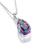 JewelryPalace 4ct Genuine Rainbow Fire Mystic Topaz Pendant 925 Sterling Silver Jewelry For Women Pendant Pear Concave Cut Gift