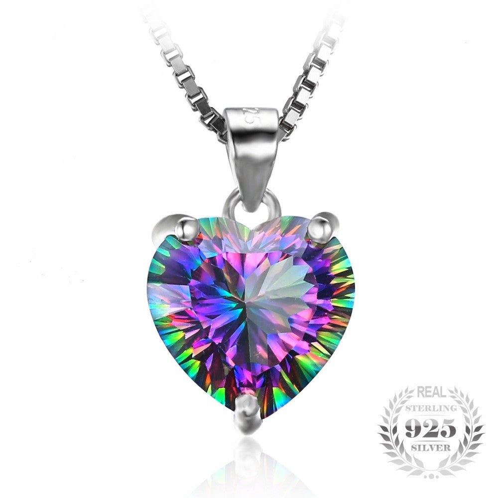 JewelryPalace 4ct Genuine Rainbow Fire Mystic Topazs Pendant Solid 925 Sterling Silver Vintage Jewelry Heart Pendant Brand New