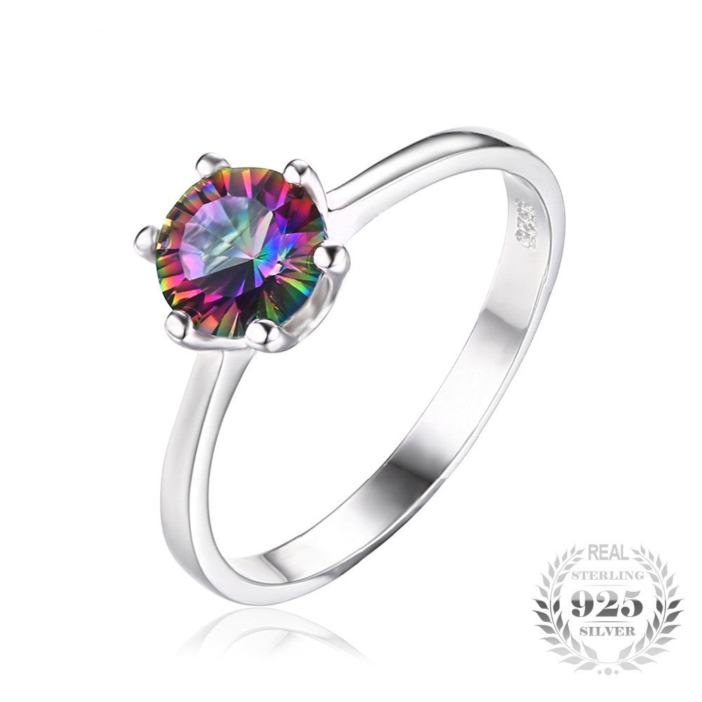 JewelryPalace Mystic Fire Rainbow Topazs Ring Promotion Hot Sale Round Pure 925 Sterling Silver Fine Jewelry Nice Gift For Women
