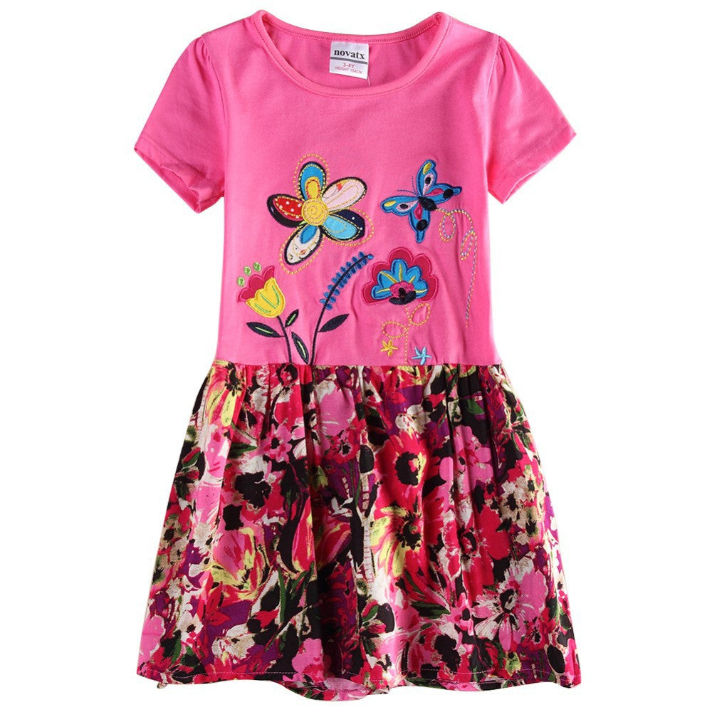 Kids Girl Dress for Baby Clothing Girl Summer Style Fashion Floral Girls Short Sleeves Cotton Casual Dress For Children Girls