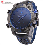 Kitefin Shark Sport Watch Blue LED Back Light Auto Date Display Leather Strap Quartz Digital Outdoor Men Military Watches 