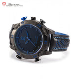 Kitefin Shark Sport Watch Blue LED Back Light Auto Date Display Leather Strap Quartz Digital Outdoor Men Military Watches 
