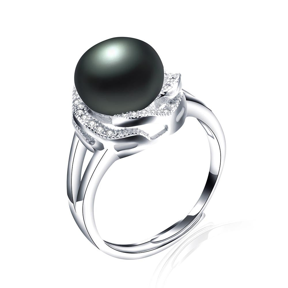 Real pearl ring for women classic 18k white gold plated jewelry hot selling 925 sterling silver ring