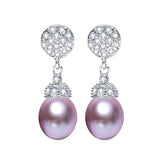 Purple Earrings 925 Sterling Silver Jewelry For Women 100% Genuine Freshwater Pearl Earrings