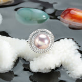 Big Size Natural Freshwater Pearl Ring For Women Fashion AAA CZ 925 Sterling Silver Jewelry white pink purple ring