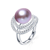 Big Size Natural Freshwater Pearl Ring For Women Fashion AAA CZ 925 Sterling Silver Jewelry white pink purple ring