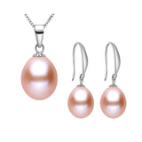 Brand Classic 925 sterling silver jewelry set genuine freshwater pearl necklace/earrings for women
